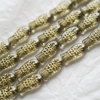 透灰色描金~小鱼菓可爱小鱼干中号捷克珠玻璃琉璃珠 15X7MM