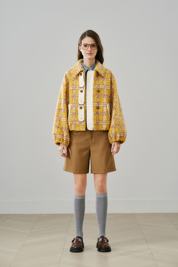 扣襻翻领廓型夹克外套