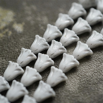 纯白色描银~百合郁金香捷克珠玻璃琉璃珠 10X10MM