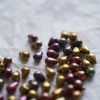 哑光金属彩色mix~迷你水滴珠捷克珠玻璃琉璃珠 4X6MM
