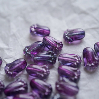 深紫渐变色描银~可爱郁金香捷克珠玻璃琉璃 12X8MM