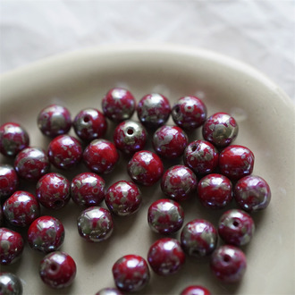 红色斑驳毕加索~圆珠玻璃琉璃捷克珠 6MM