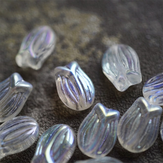 透明月光彩色~新版造型郁金香捷克珠玻璃琉璃 16X11MM