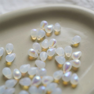 果冻幻彩白色~迷你水滴珠捷克珠玻璃琉璃珠 4X6MM