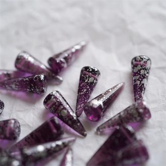 透葡萄紫烫银色~锥形尖锥珠复古朋克铆钉捷克珠玻璃琉璃珠 7X17MM