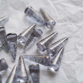 水光透灰蓝斑驳光泽色~锥形尖锥珠复古朋克铆钉捷克珠玻璃琉璃珠 7X17MM