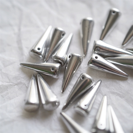高级感金属银配色~锥形尖锥珠复古朋克铆钉捷克珠玻璃琉璃珠 7X17MM