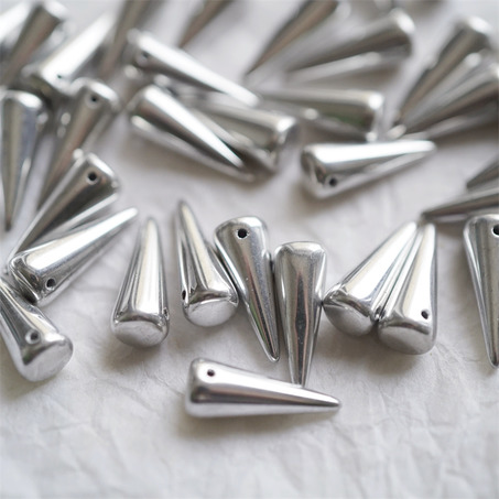 高级感金属银配色~锥形尖锥珠复古朋克铆钉捷克珠玻璃琉璃珠 7X17MM-5