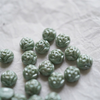 灰豆绿光泽感~复古玫瑰双孔珠玻璃捷克琉璃珠 8MM