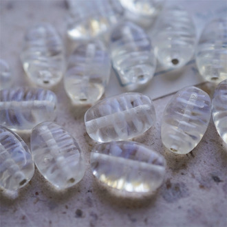 欧泊蛋白色流纹~手造波纹表面流线纹椭圆形日本进口中古古董灯工玻璃琉璃珠 约17X12MM