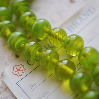 多肉葡萄绿透感条纹配色~手造圆珠日本进口中古古董灯工玻璃琉璃珠 约12MM