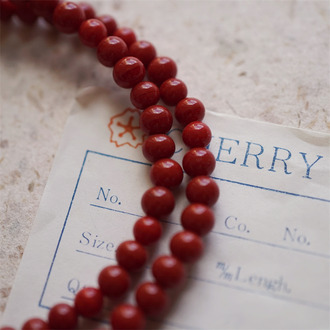 十枚入！质感车厘子红微条纹mix手造绝美圆珠~日本进口中古古董灯工玻璃琉璃珠