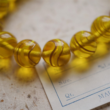 蜜蜡透蜂蜜黄流纹手造分量感圆珠~日本进口中古古董灯工玻璃琉璃珠 约15MM-2