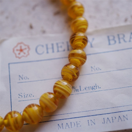 十枚入！蜂蜜白mix配色条纹mix手造绝美圆珠~日本进口中古古董灯工玻璃琉璃珠-7
