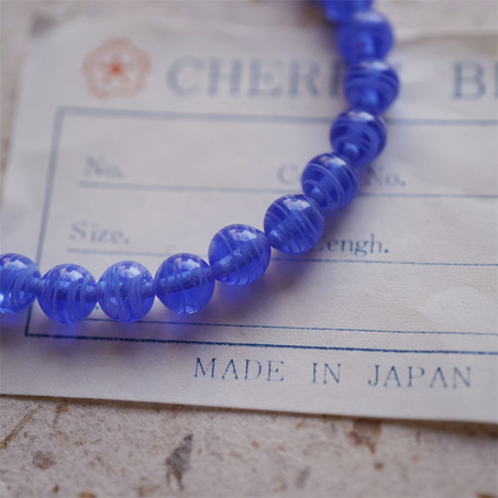 十枚入！透蓝白条纹mix手造绝美圆珠~日本进口中古古董灯工玻璃琉璃珠-6