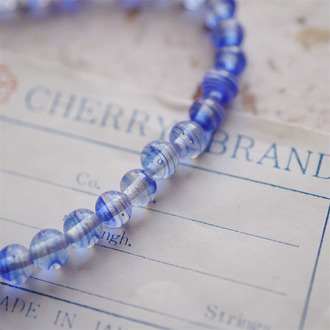 十枚入！透明海水蓝条纹mix配色手造绝美圆珠~日本进口中古古董灯工玻璃琉璃珠