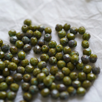 毕加索做旧铜绿色~迷你枣形切面火磨珠法绣串珠捷克珠玻璃琉璃珠 4MM