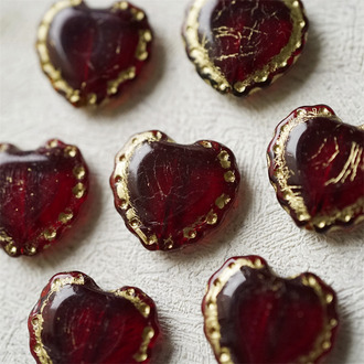 宝石酒红色描金~可爱桃心蕾丝花边做旧款爱心捷克珠玻璃琉璃珠 17X18MM