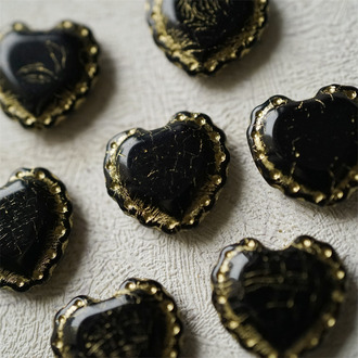经典黑色描金~可爱桃心蕾丝花边做旧款爱心捷克珠玻璃琉璃珠 17X18MM