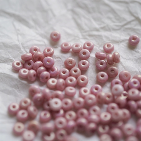 斑驳光泽粉色~甜甜圈扁圆隔珠隔片珠米珠捷克珠玻璃琉璃珠 2.5X4MM-2