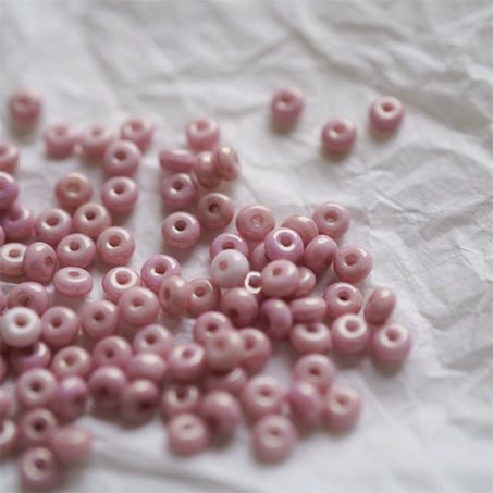 斑驳光泽粉色~甜甜圈扁圆隔珠隔片珠米珠捷克珠玻璃琉璃珠 2.5X4MM-4