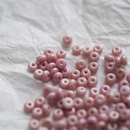 斑驳光泽粉色~甜甜圈扁圆隔珠隔片珠米珠捷克珠玻璃琉璃珠 2.5X4MM-3