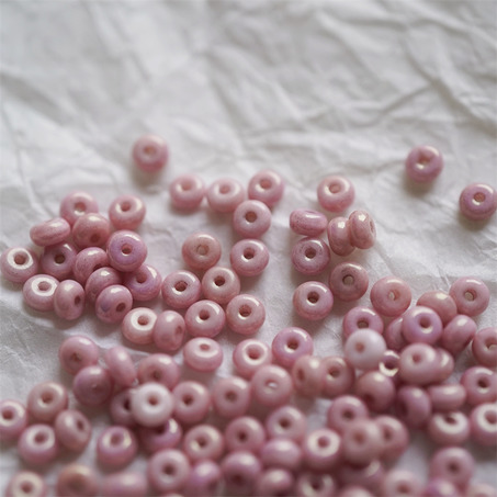 斑驳光泽粉色~甜甜圈扁圆隔珠隔片珠米珠捷克珠玻璃琉璃珠 2.5X4MM-7