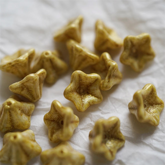 复古鎏金斑驳配色~喇叭花五瓣铃铛花捷克珠玻璃琉璃珠 8X13MM