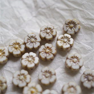 复古石膏白描矿银毕加索做旧~少女夏威夷小花朵捷克珠玻璃琉璃 10MM