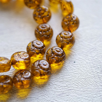 透琥珀色描古铜色~超精致绝美双面古风花朵捷克珠玻璃琉璃 10MM