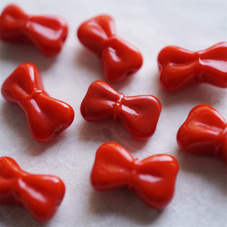 复古红色~昭和风手造可爱蝴蝶结小领结珠日本进口灯工玻璃琉璃珠 尺寸20X12MM