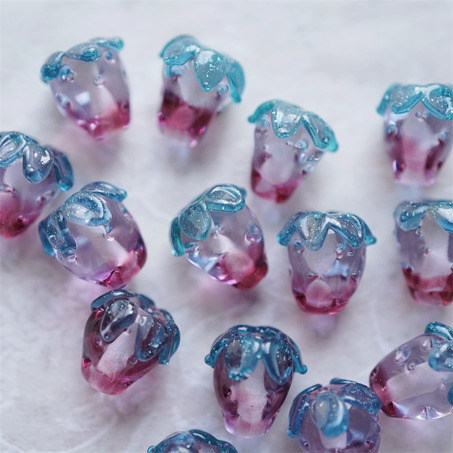 水晶闪闪渐变草莓~手造可爱小草莓直孔日本进口灯工玻璃琉璃珠 尺寸14MM