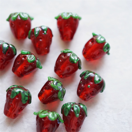 透感宝石红~手造可爱小草莓直孔日本进口灯工玻璃琉璃珠 尺寸14MM