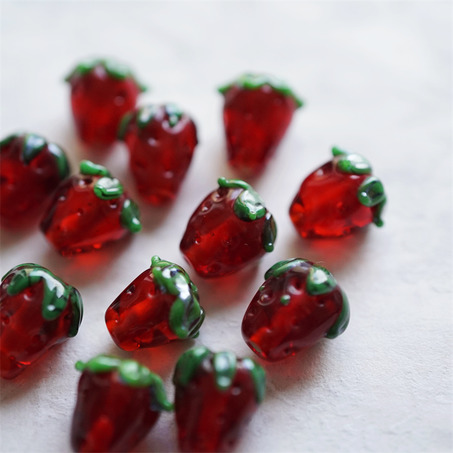 透感宝石红~手造可爱小草莓直孔日本进口灯工玻璃琉璃珠 尺寸14MM-3