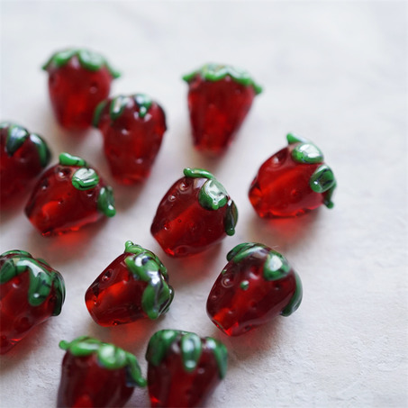 透感宝石红~手造可爱小草莓直孔日本进口灯工玻璃琉璃珠 尺寸14MM-7