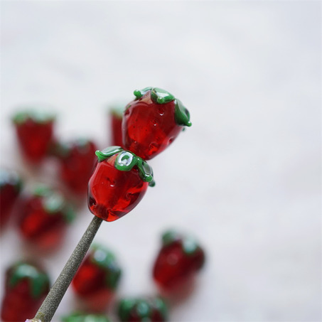 透感宝石红~手造可爱小草莓直孔日本进口灯工玻璃琉璃珠 尺寸14MM-6