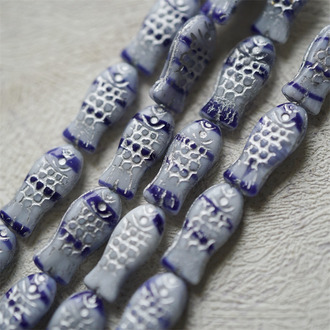 深蓝白条纹描银~小鱼菓可爱小鱼干中号捷克珠玻璃琉璃珠 15X7MM