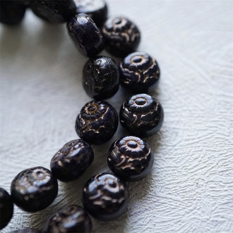 黑色描古铜色~超精致绝美双面古风花朵捷克珠玻璃琉璃 10MM
