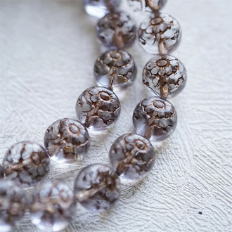 透明浅浅灰描古铜色~超精致绝美双面古风花朵捷克珠玻璃琉璃 10MM