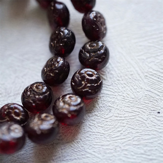 深透红宝石描古铜色~超精致绝美双面古风花朵捷克珠玻璃琉璃 10MM