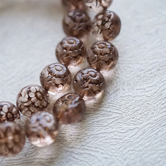 浅浅粉描古铜色~超精致绝美双面古风花朵捷克珠玻璃琉璃 10MM