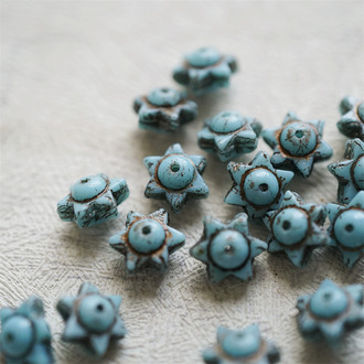 松石蓝描古铜色~小号六芒星捷克珠隔片珠玻璃琉璃珠 6X9MM