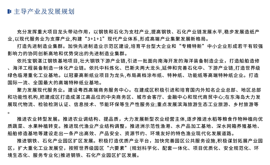 主导产业及发展规划