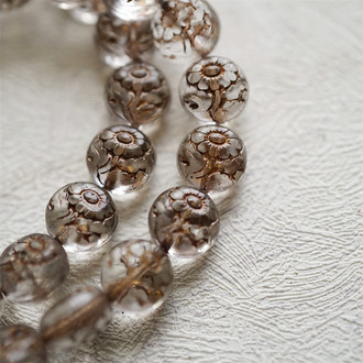透明色描古铜色~超精致绝美双面古风花朵捷克珠玻璃琉璃 10MM