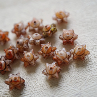 复古亮橘条纹mix描古铜色~小号六芒星捷克珠隔片珠玻璃琉璃珠 6X9MM