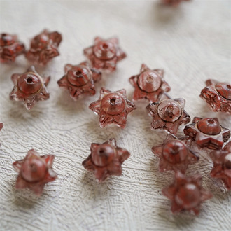 透明红色条纹mix描古铜色~小号六芒星捷克珠隔片珠玻璃琉璃珠 6X9MM