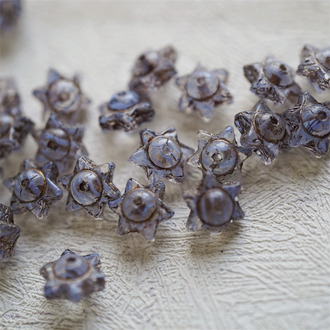 透温柔蓝条纹mix描古铜金~小号六芒星捷克珠隔片珠玻璃琉璃珠 6X9MM