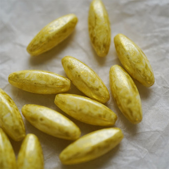 鎏金色~梭形椭圆直孔立体多面珠捷克珠玻璃琉璃珠 19X7MM