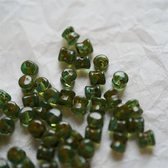 复古蓝绿做旧毕加索斑驳配色~迷你腰鼓骨头珠可爱法绣串珠 4X6MM