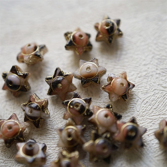 暗橘黑条纹mix描金色~小号六芒星捷克珠隔片珠玻璃琉璃珠 6X9MM